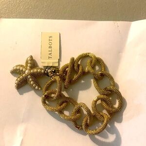 Talbots starfish bracelet, gold and pearls chain link